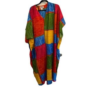 Winlar Block Colors Bright Night Gown House Dress Beach Flowy Long Oversize Flaw